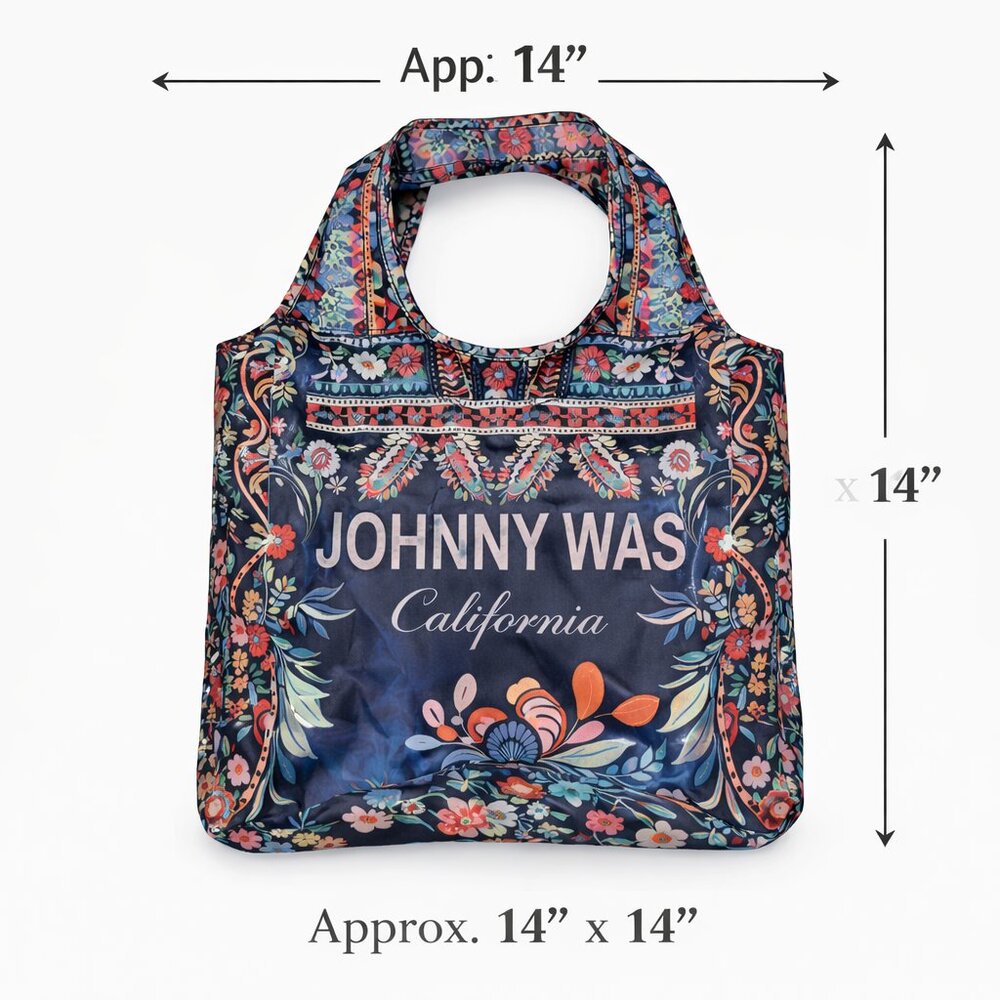 Johnny Was Reusable Tote Bag, Packable Nylon Shopping Bag, Multicolor Floral - Picture 5 of 9